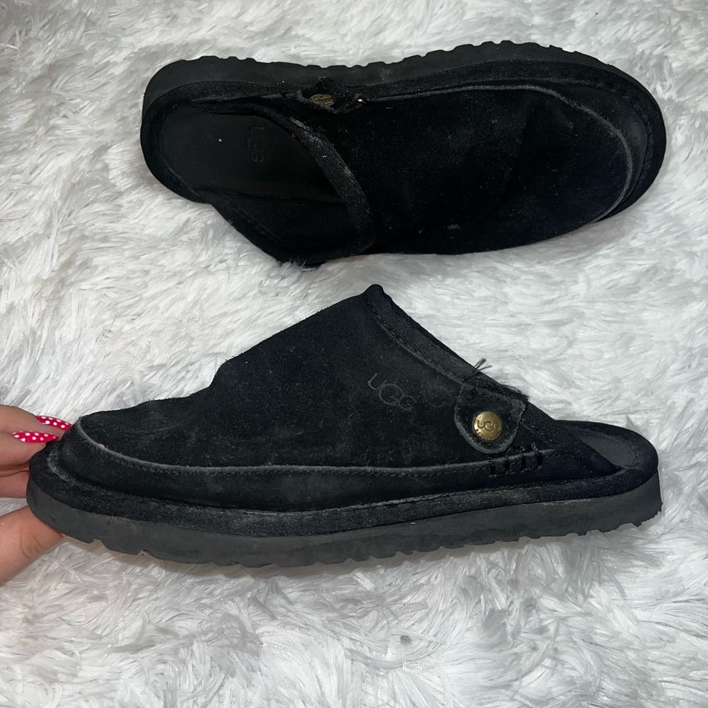 UGG Black Suede Slip-On Mules